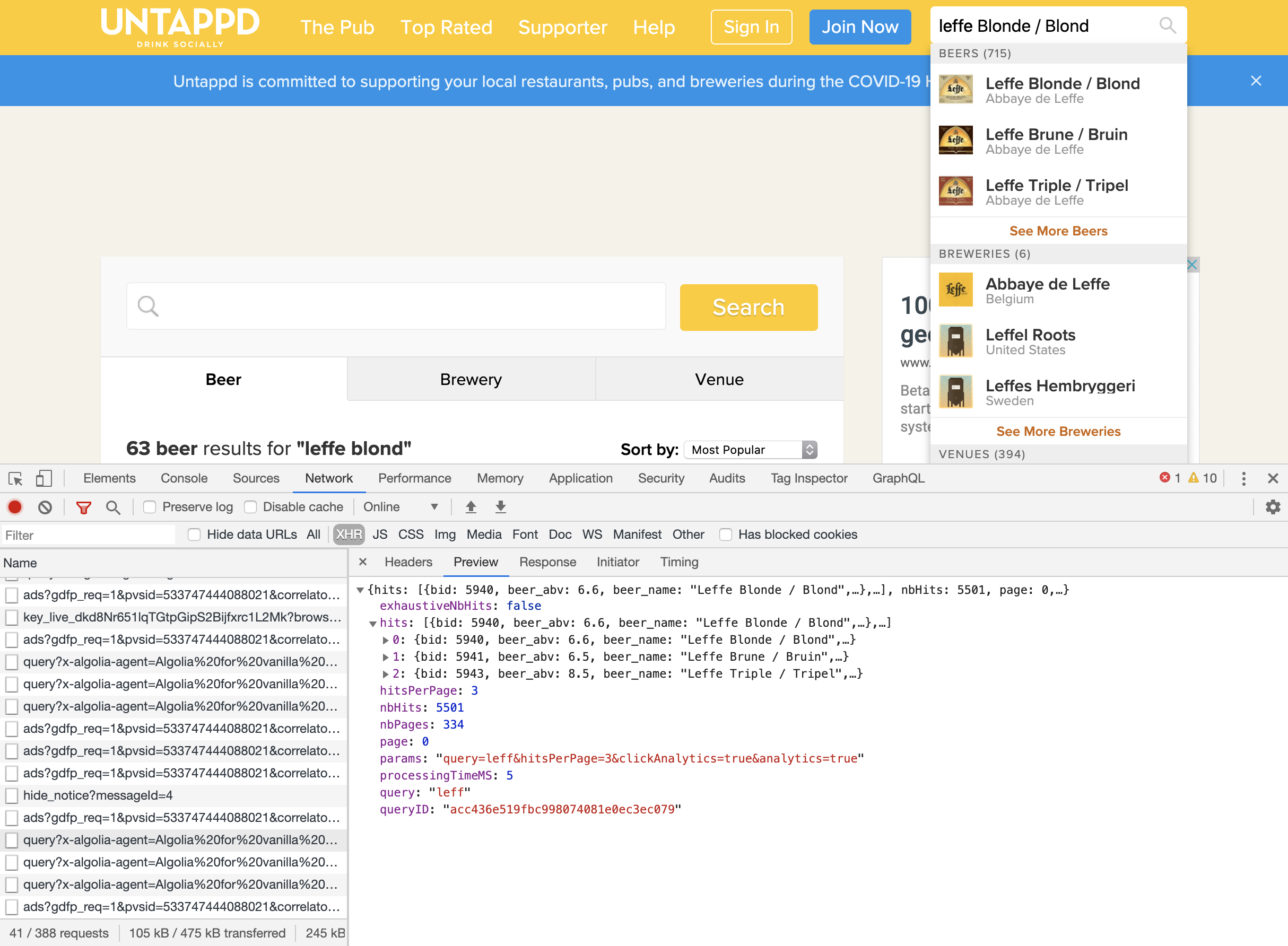 Untappd's Algolia Search